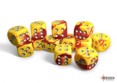 Gemini Red-Yellow/silver 16mm d6 Dice Block (12 dice) - CHX26650